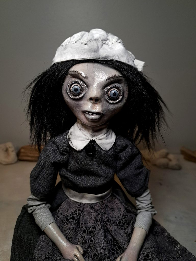 One-of-a-Kind Orphan Horror Art Doll With Wide Spooky Eyes